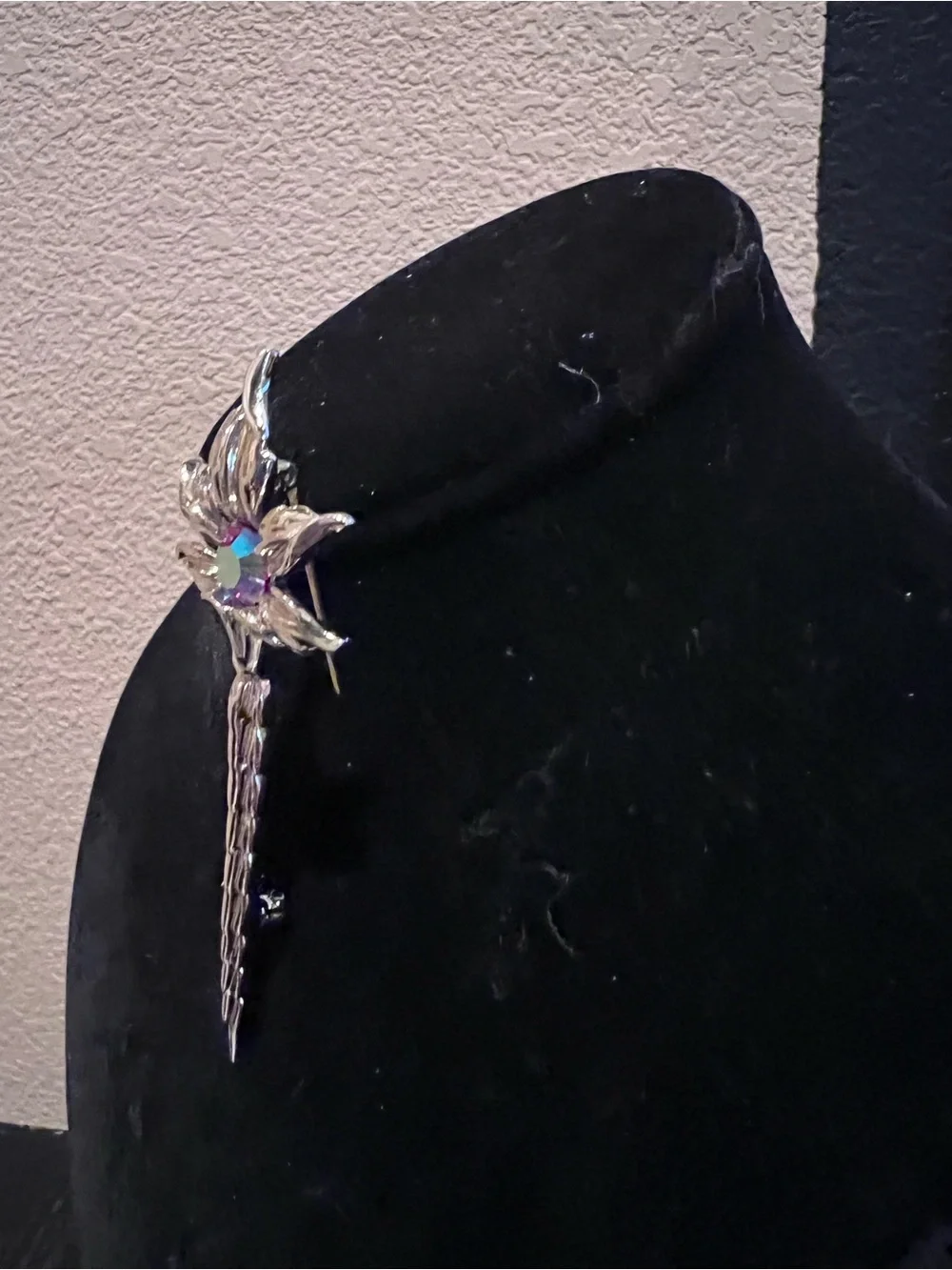 Crystal Flower Drop Brooch - Silver